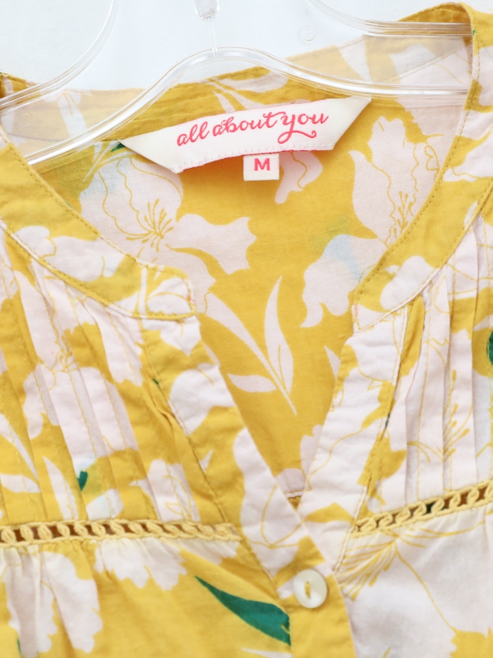 All About You yellow floral Peasant Top Bohemian Blouse 100% cotton Medium M - Picture 3 of 9